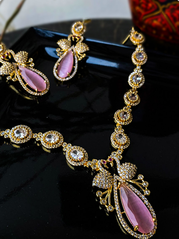 Royal Blossom Pink Stone Jewelry Set